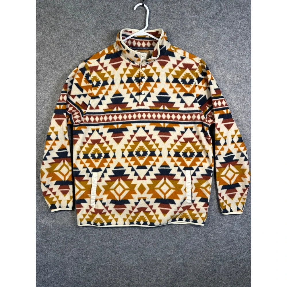 Telluride Clothing Co Mens Large Southwestern Aztec Fleece Pullover‎ Mock Neck L